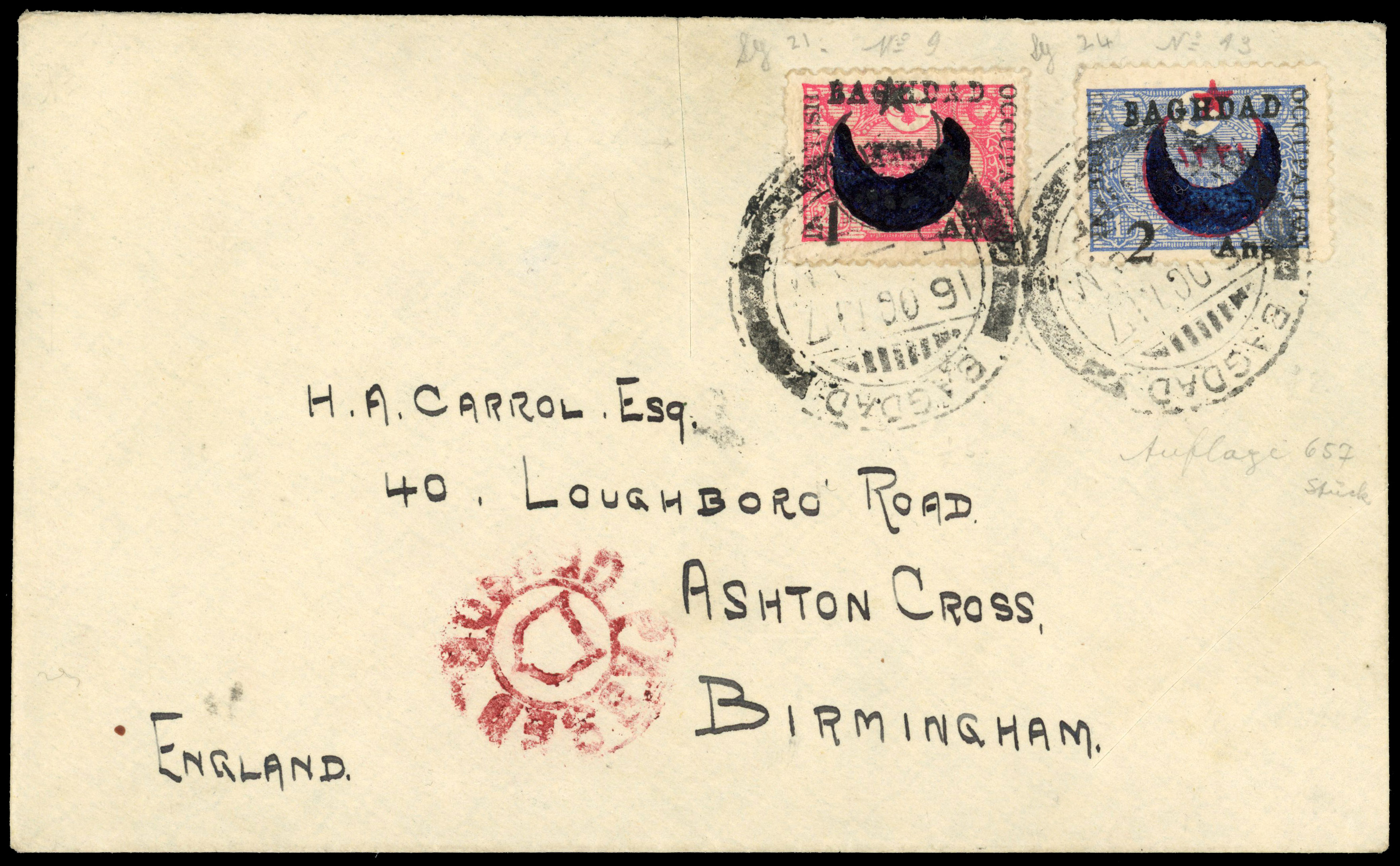 Iraq British Occupation of Baghdad SG 21, SG 24 on cover to Birmingham, UK