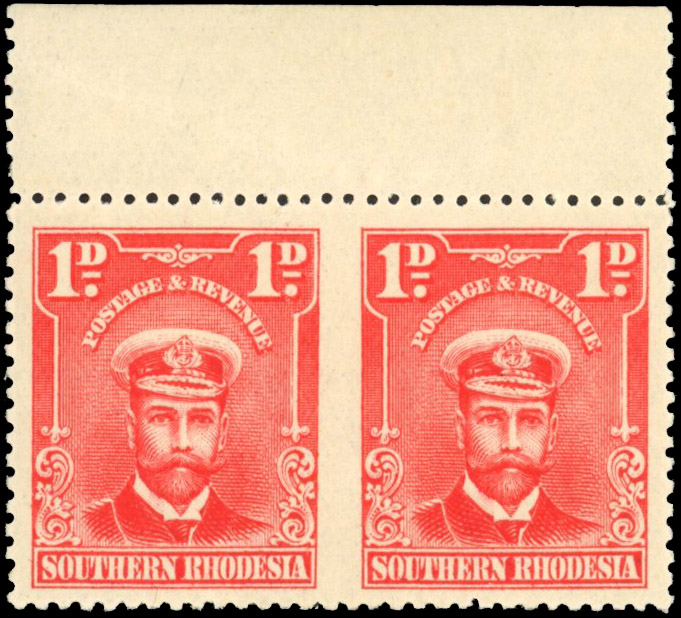Southern Rhodesia SG 2a 1d pair imperf between mint