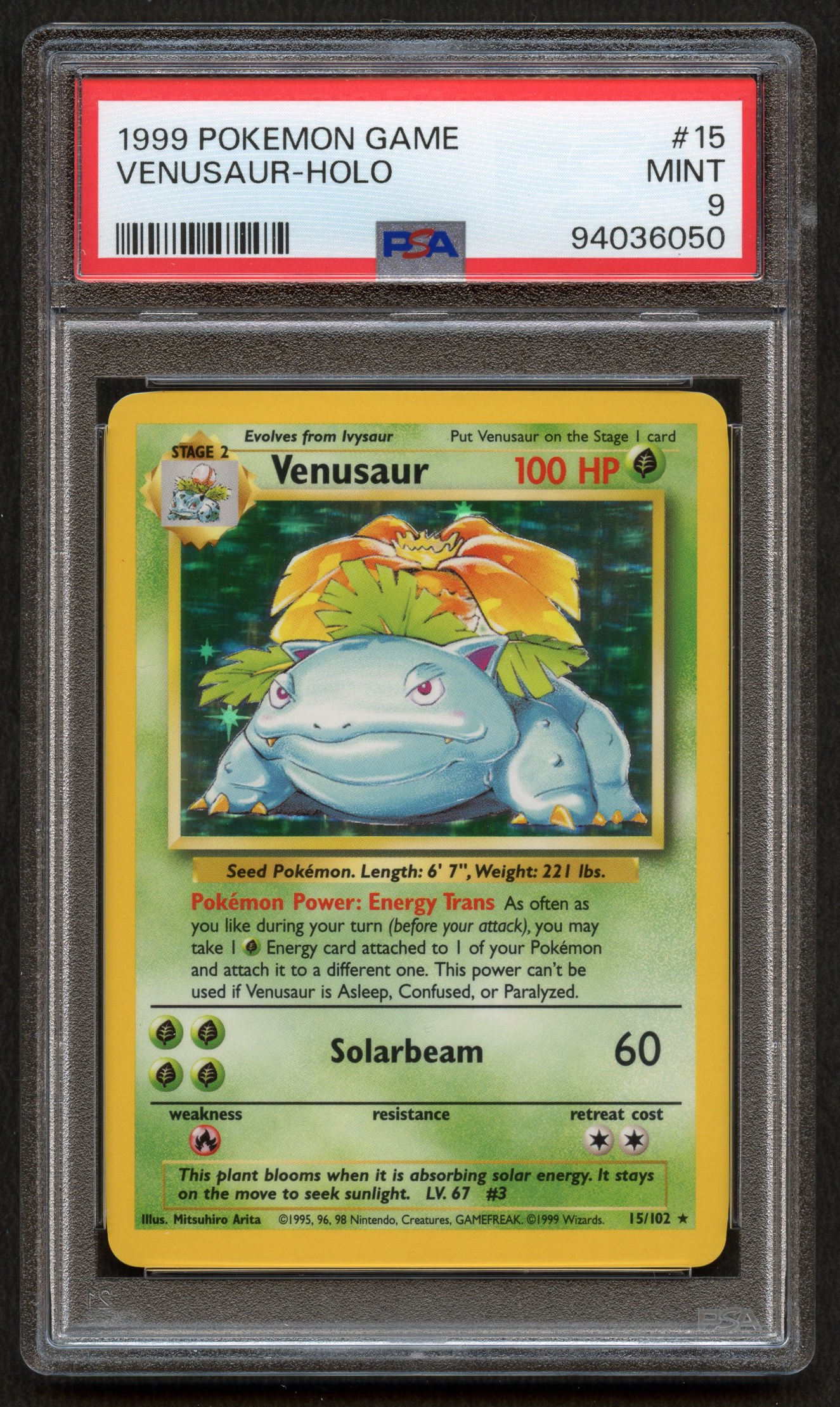 PSA 9 Venusaur Unlimited - Base Set (1999) Holo #15
