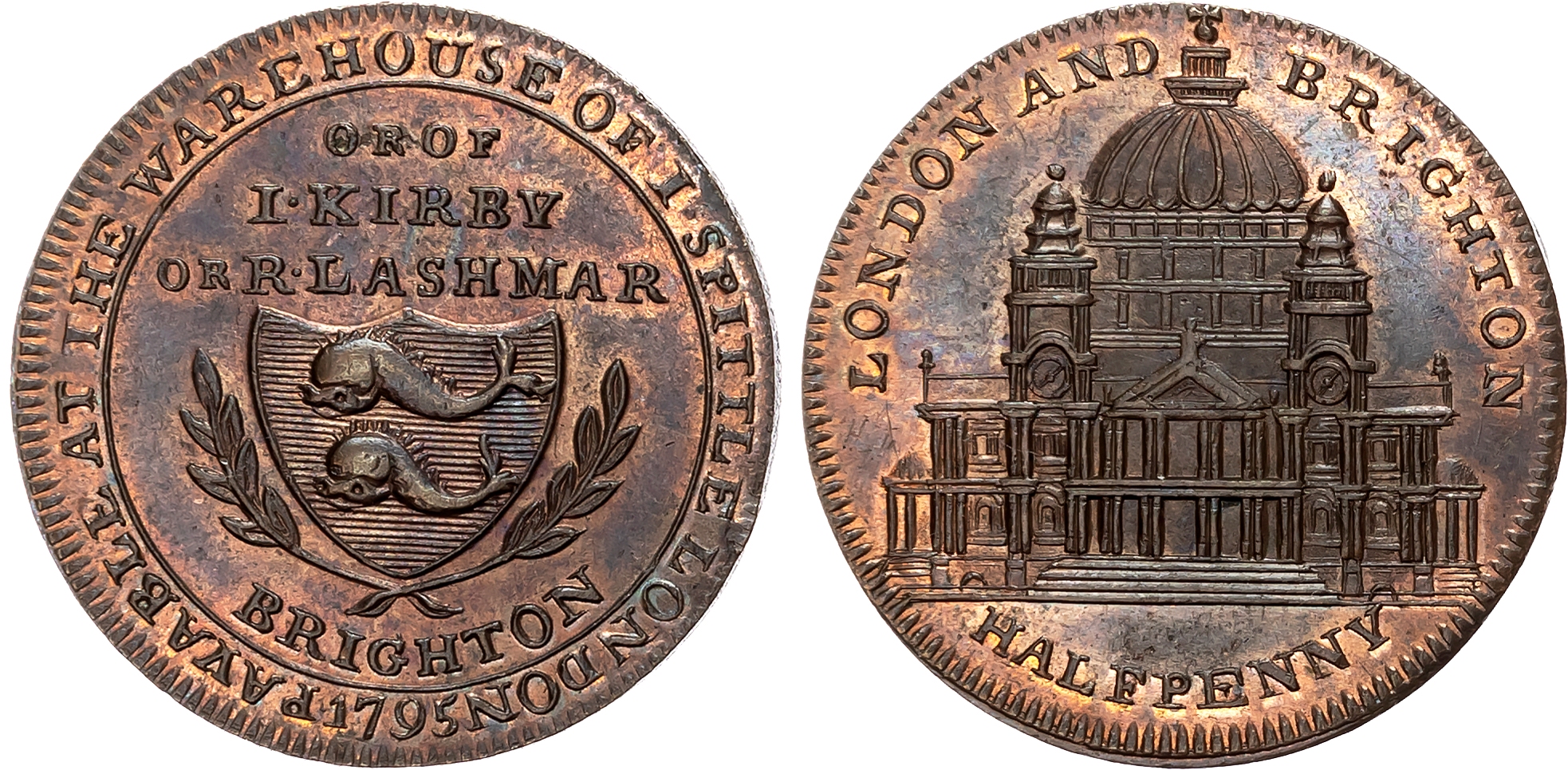 London , Blackfriars , James Spittle, John Kirby & Richard Lathmar (cheesemonger / grocer / banker) Halfpenny 1795, St.  …