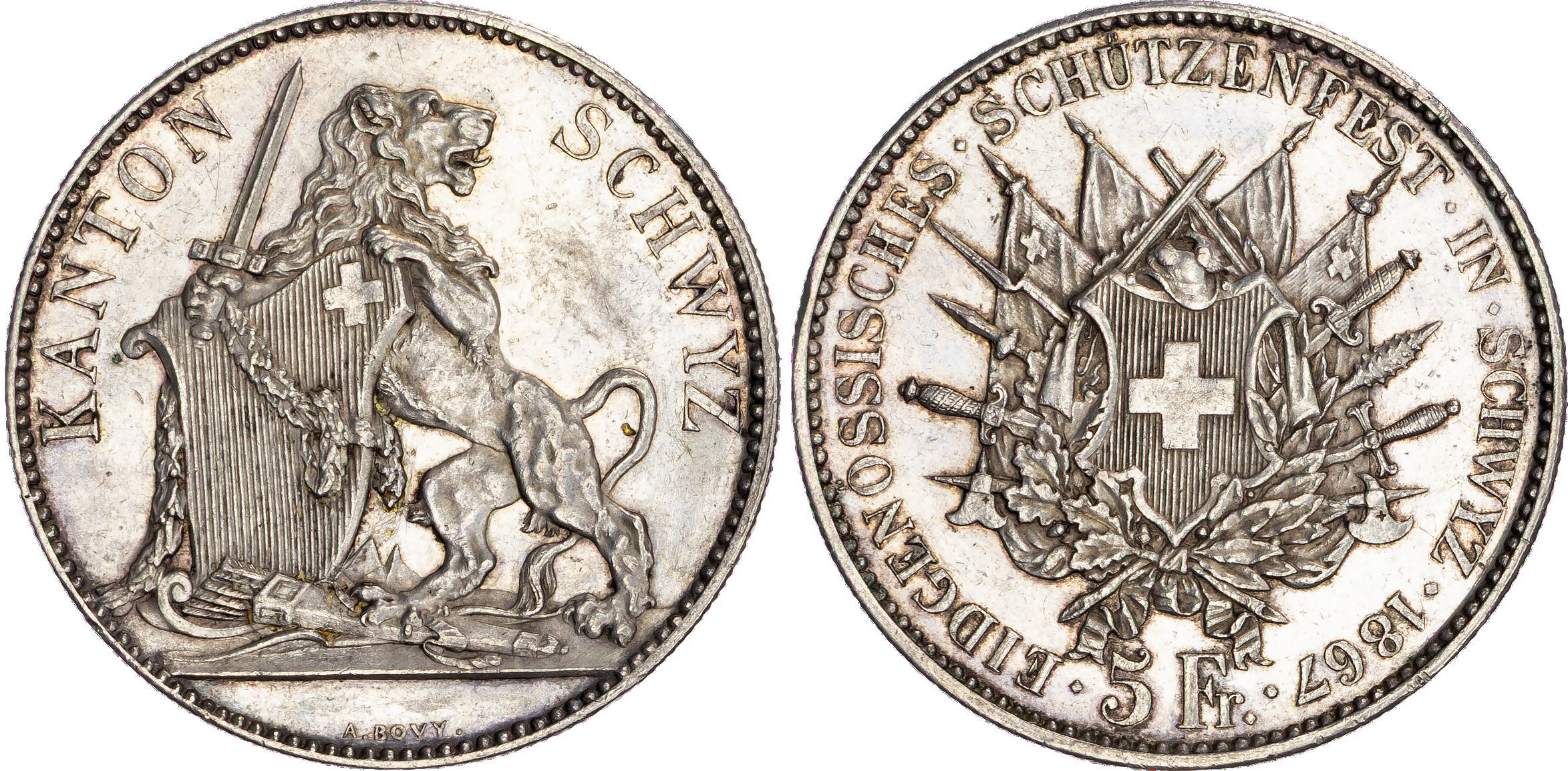Switzerland, silver 5 Francs, ‘Schwyz Shooting Festival‘, 1867