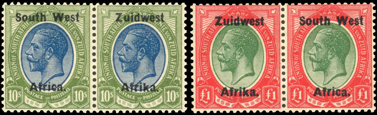 South West Africa SG 26-27 1923-26 10s, £1 pairs mint