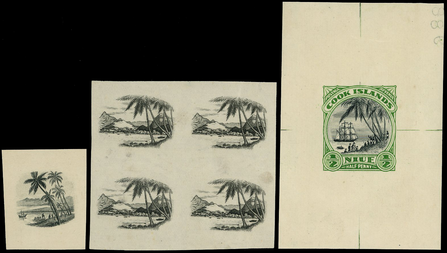 1932 ½d 'Captain Cook Landing' Perkins Bacon die proof in issued colour, on thick wove with guidelines (71x48mm), Lot also...