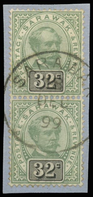 1888-97 32c green and black, vertical pair, tied...