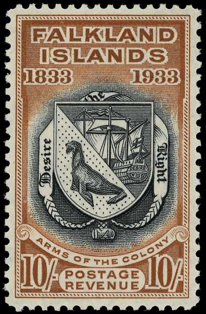 1933 Centenary 10/- black and chestnut,...