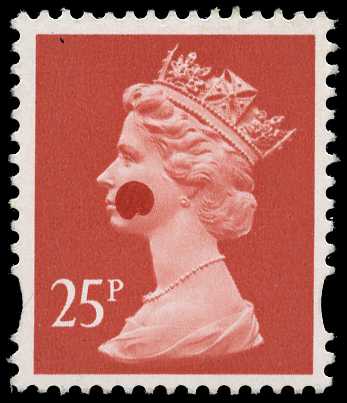 1994 25p rose-red (2 bands) ink spot on...