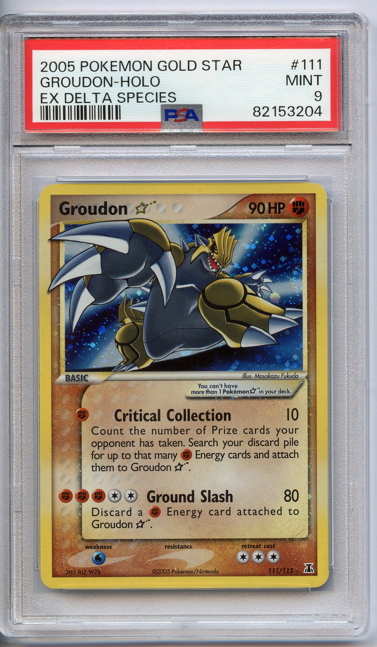 PSA 9 Groudon Gold Star Holo #111 - Ex Delta Species 2005
