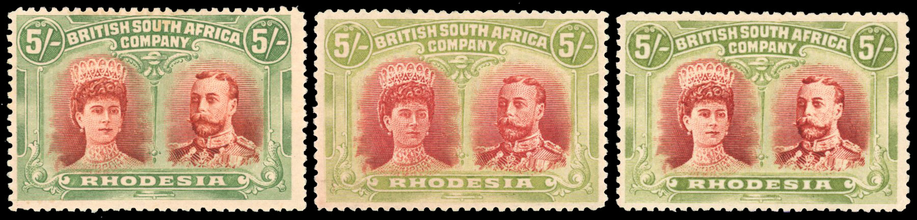 Rhodesia 1910-13 5s perf 14 trio