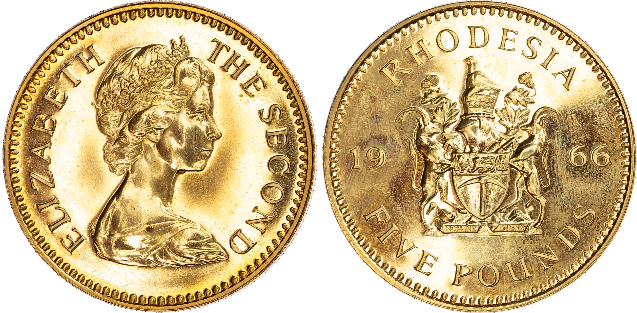 Rhodesia, gold Proof 5 Pounds, Pound and 10 Shillings, (3), 1966.