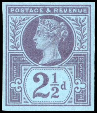 GB 1887-92 2½d purple on blue paper, imperforate imprimatur, For SG 201