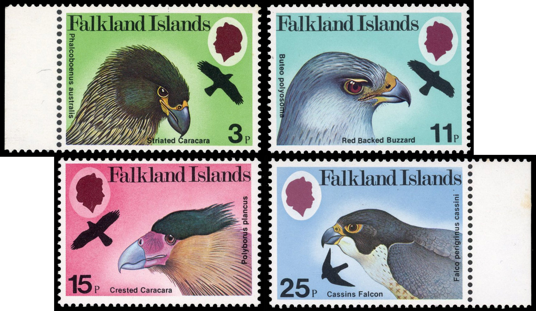 Falkland Is SG 384w-387w 1980 Birds of Prey set Crown to left of CA mint