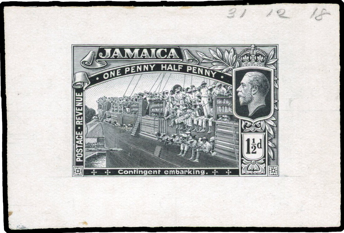 Jamaica 1919-21 1½d die proof in black