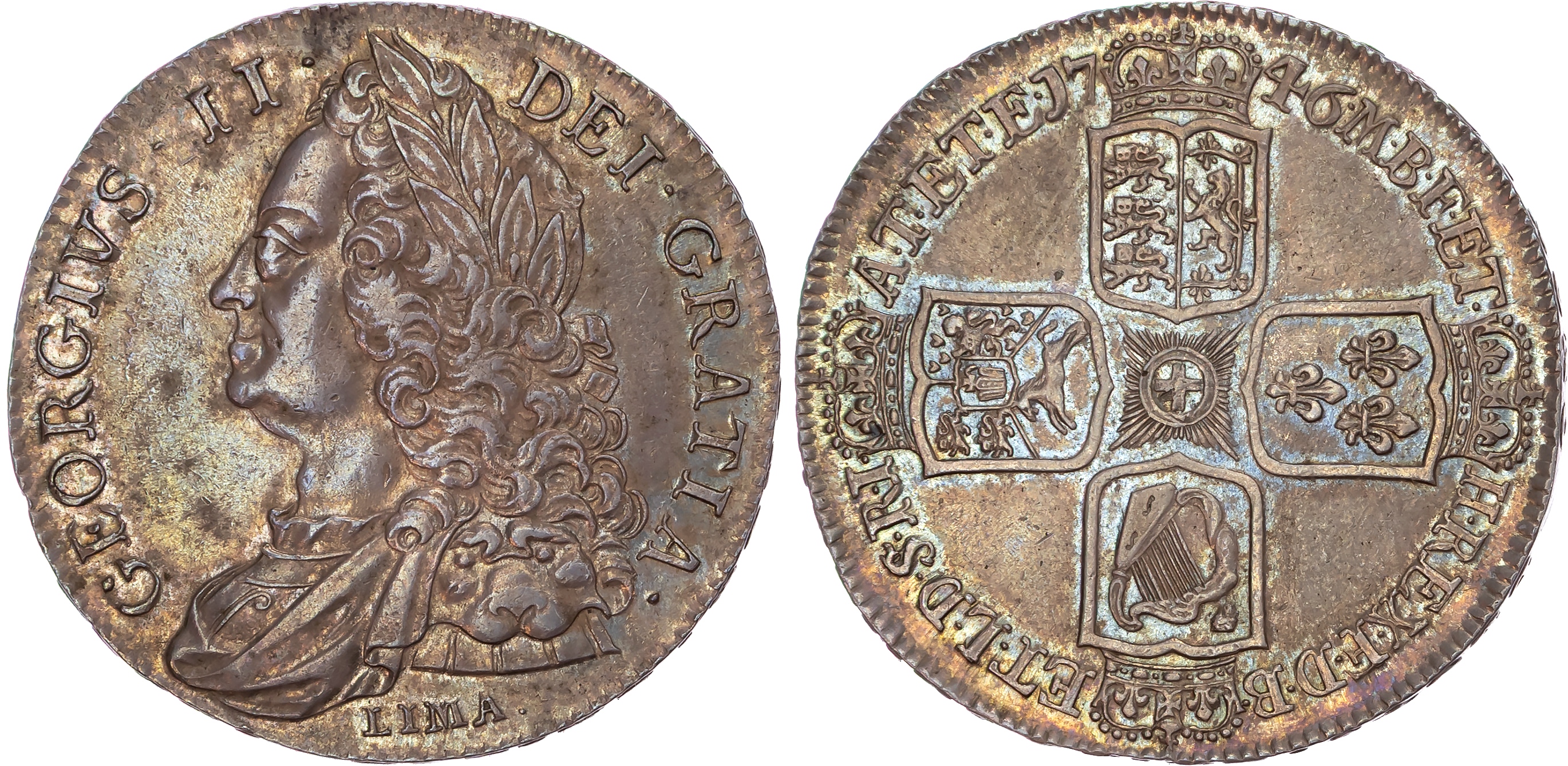 George II (1727-1760), AR Crown, 1746, LIMA, D. NONO.