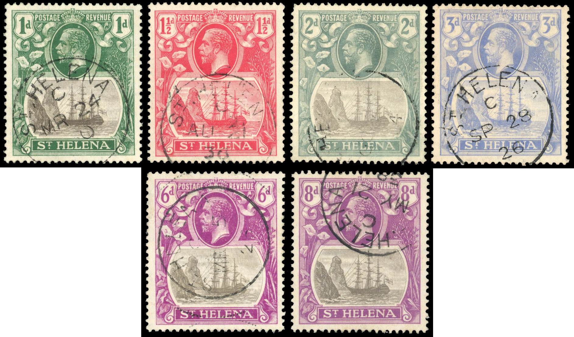 St Helena SG 98b/104b 1922 Torn Flag used group