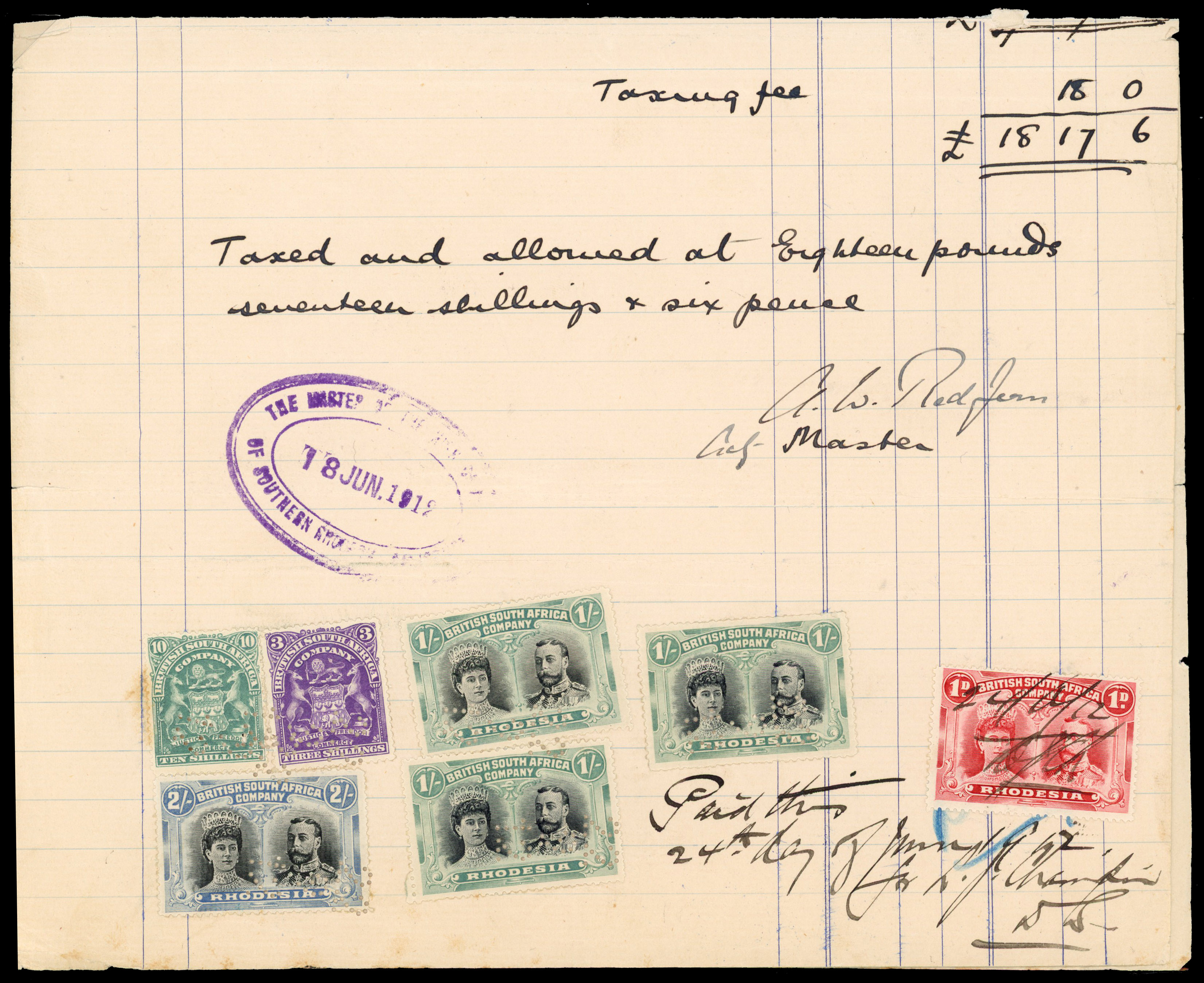 Rhodesia 1912 Estate document