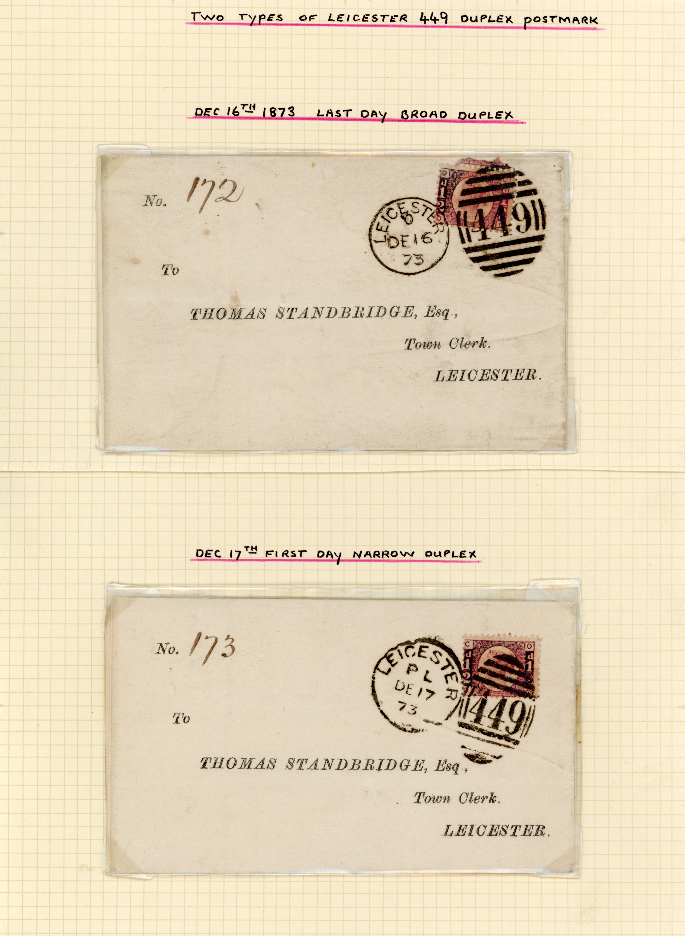 1870 ½d Rose-red Pl.8. A magnificent pair of matching wrappers Broad & Narrow duplexes last and first days