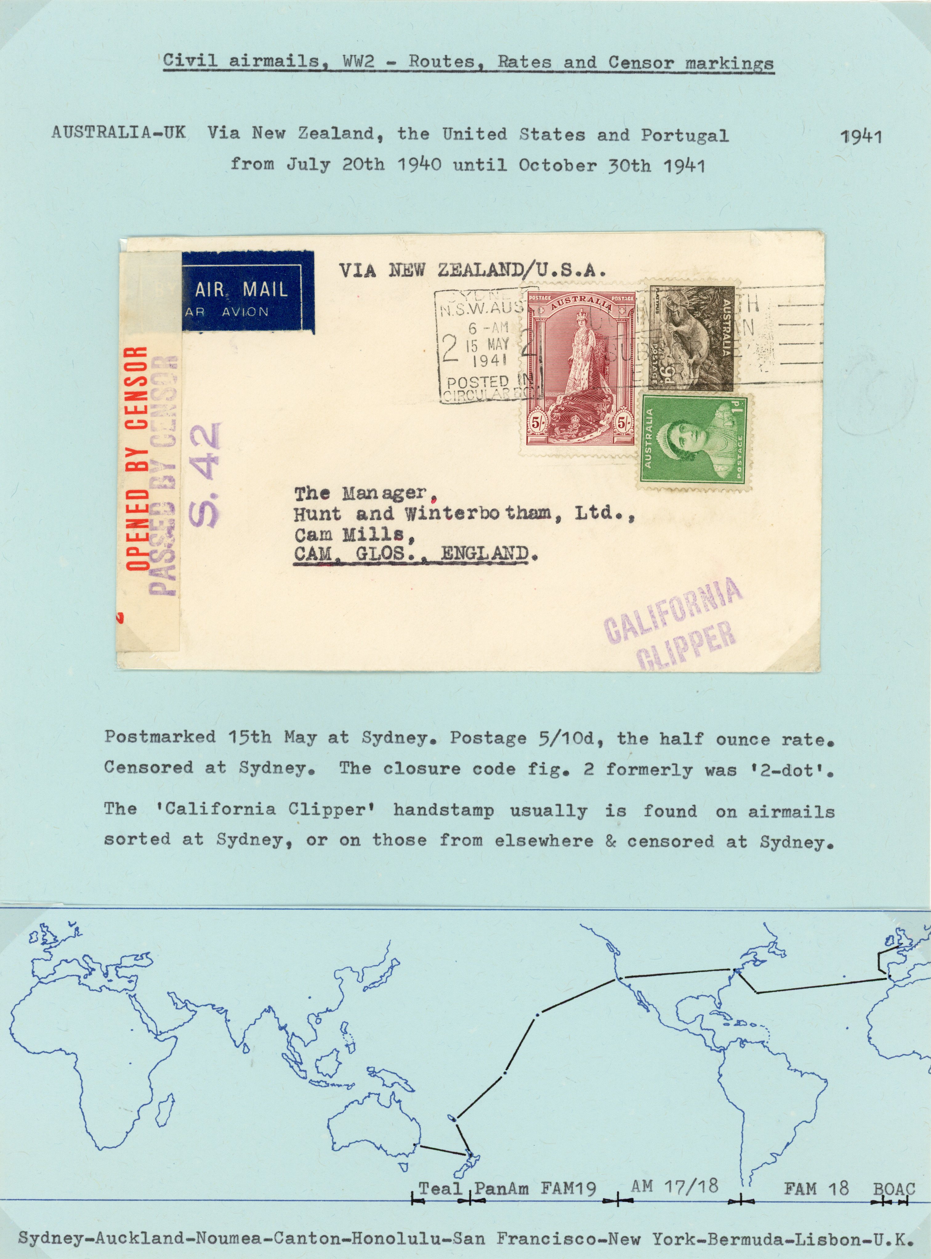 Australia 1941 California Clipper covers