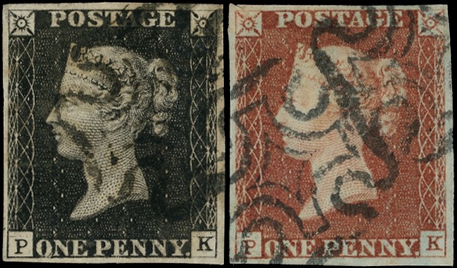 1840 1d black and 1d red-brown Plate X (PK) matched...