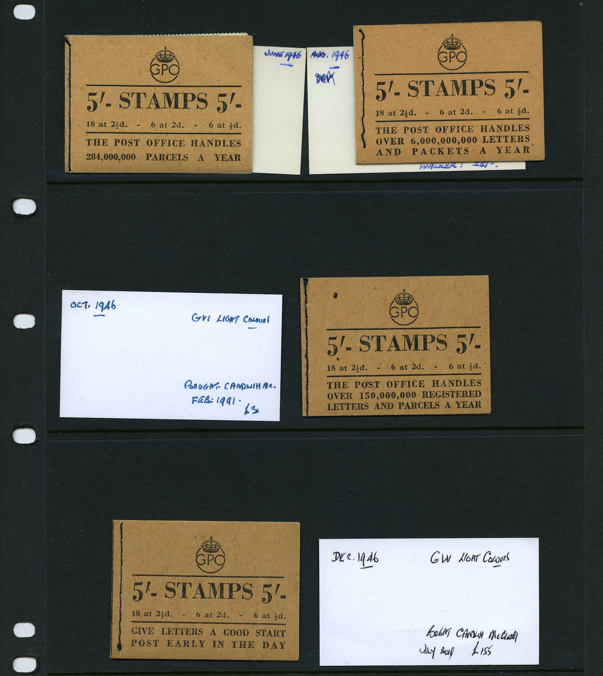 1945-6 5/- booklet group, perfs above...