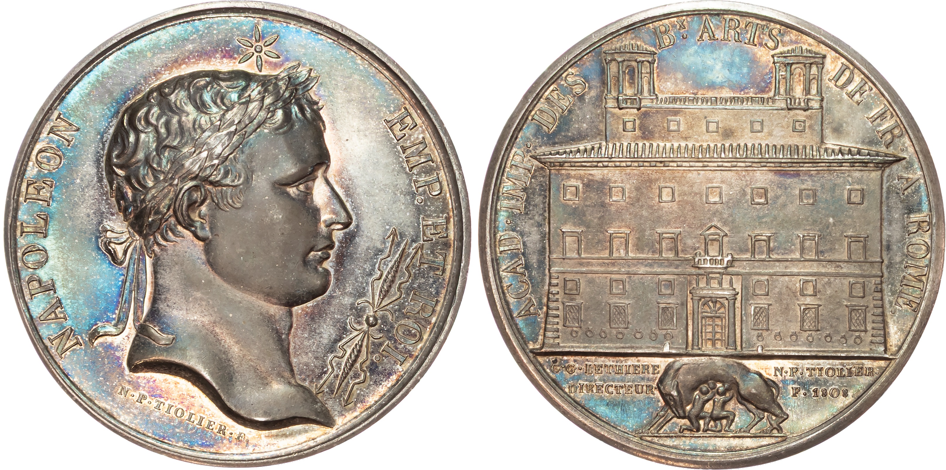 Italy, Napoleon I as King of Italy (1805-1814) Academy of Fine Arts in Rome, 1808, silver medal (41mm/36.96gm).