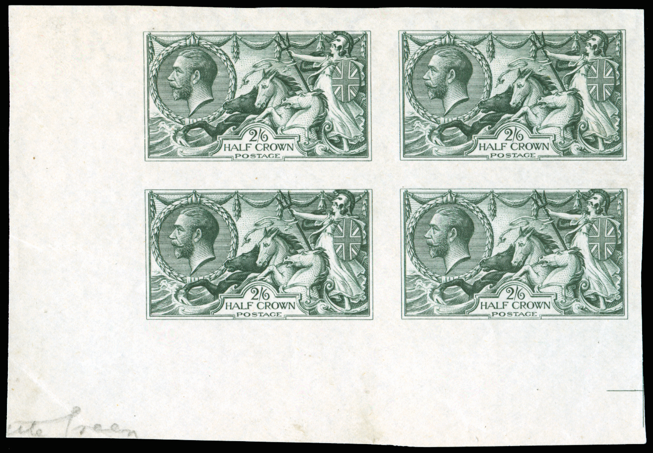 GB SG399var 1913 2s6d "Seahorse" Colour trials. Block of 4