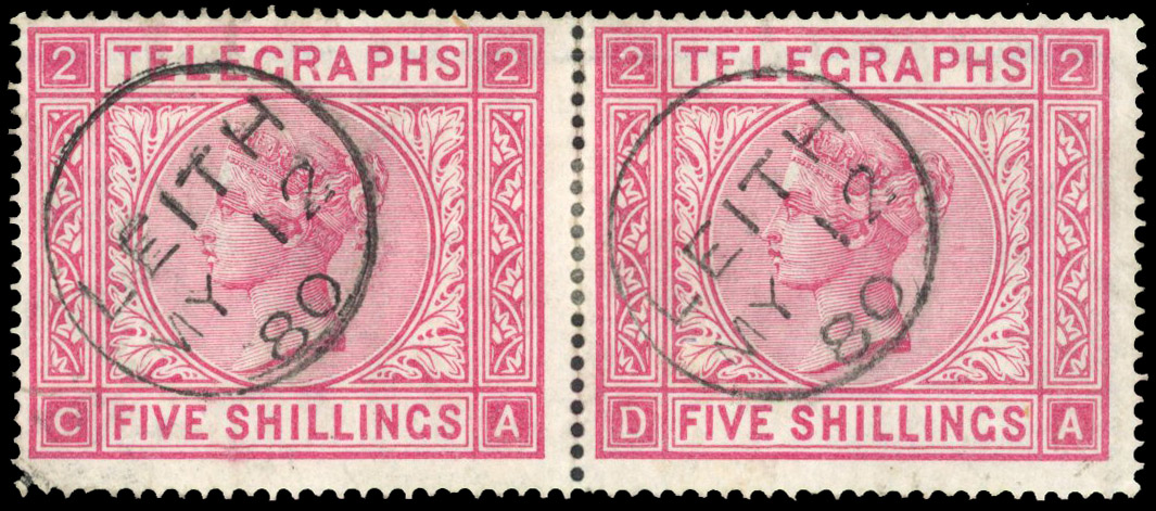 GB Telegraphs 5/- Plate 2 pair used