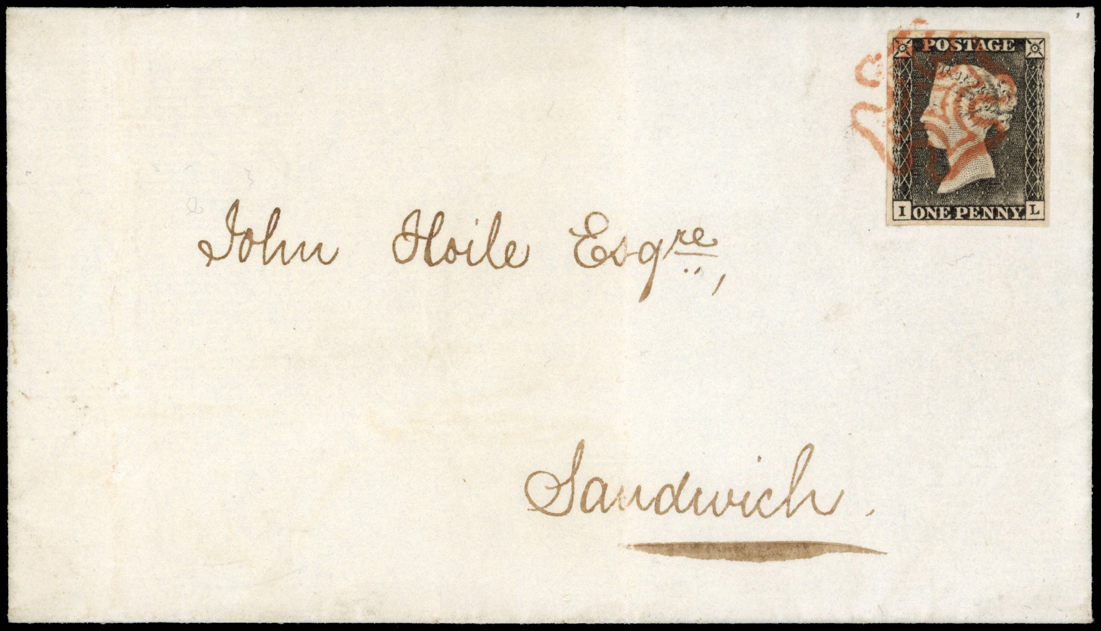 1840 1d Black Pl.1a (Showing significant plate wear). Superb wrapper sent within Kent from Rochester to Sandwich