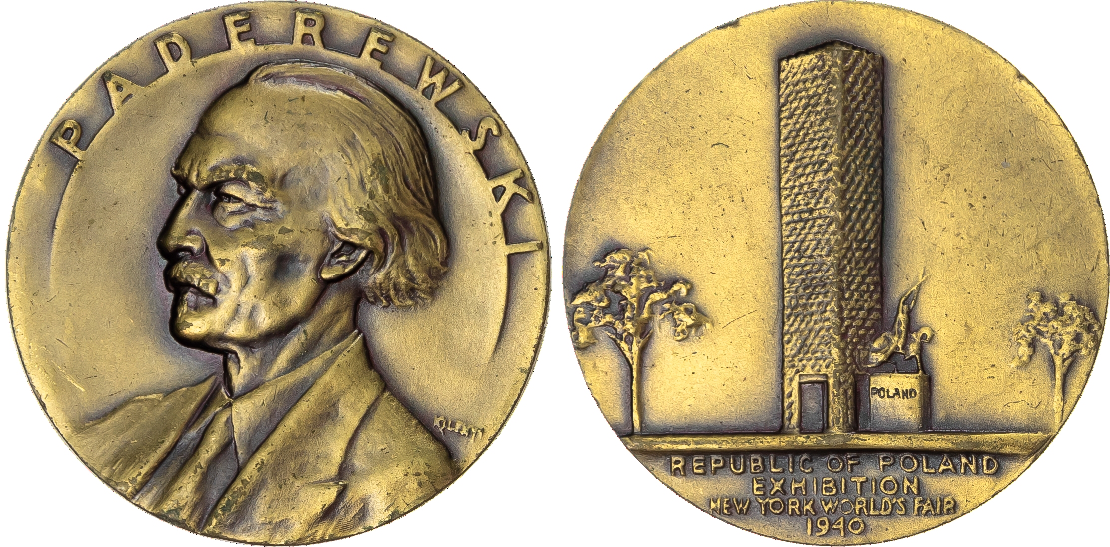 Poland, Exhibition at the New York World’s Fair, bronze medal (32mm/12.89gm) 1940 by Julio Kilényi.