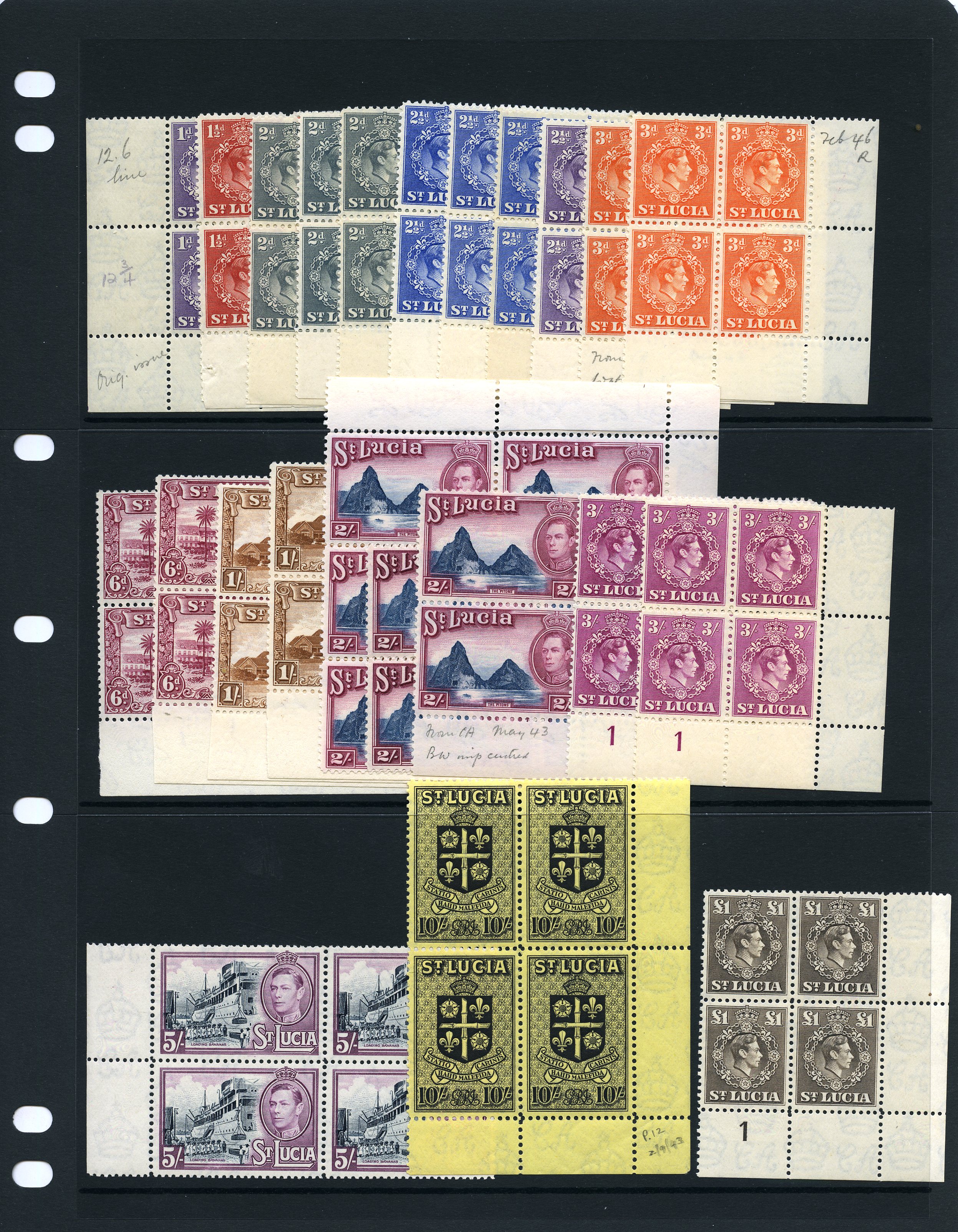 1938-48 set range of blocks (no ½d, 1d...