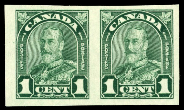 Canada SG 289da 1931 1c Die II imperf pair mint