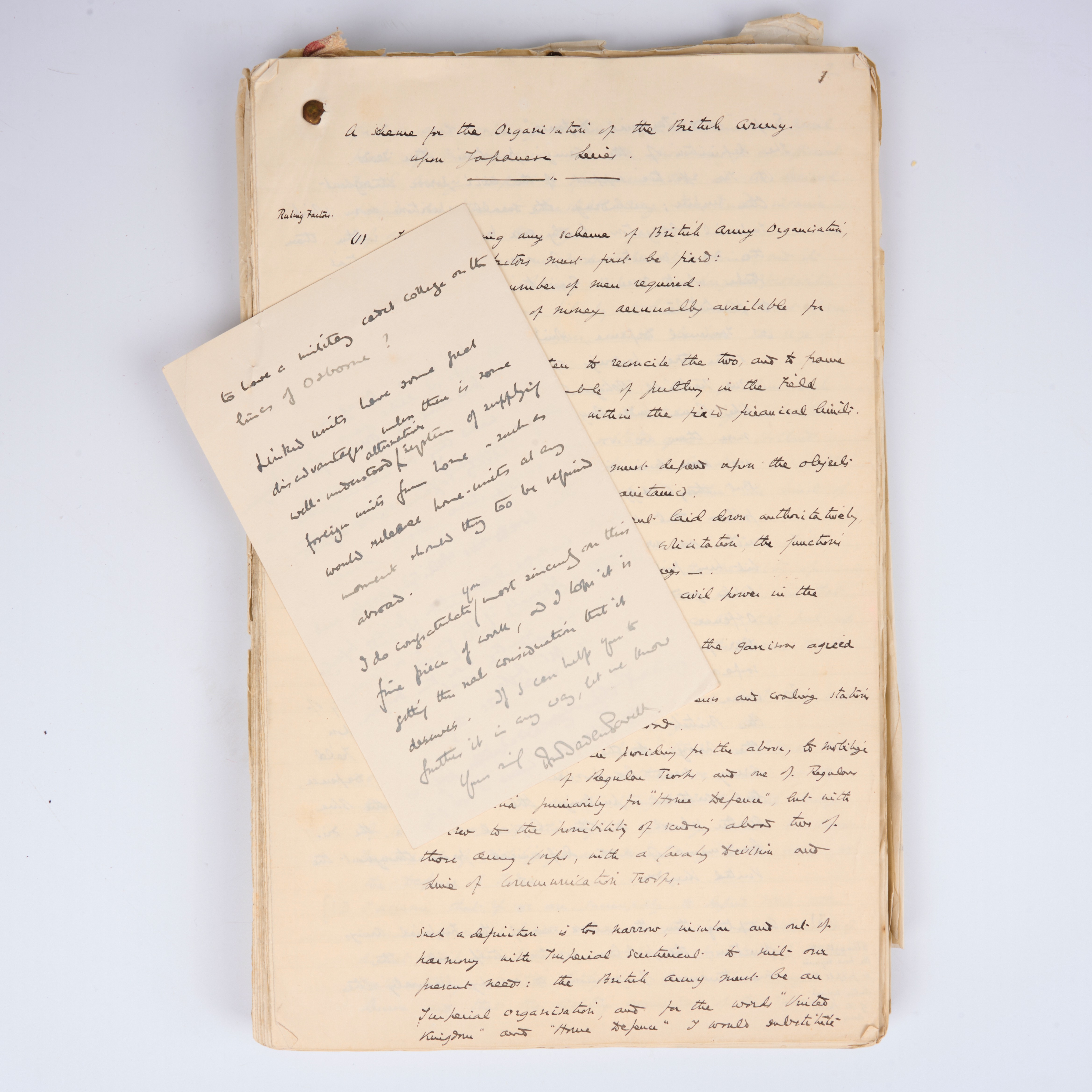 A Scheme for the Organisation of the British Army on Japanese Lines