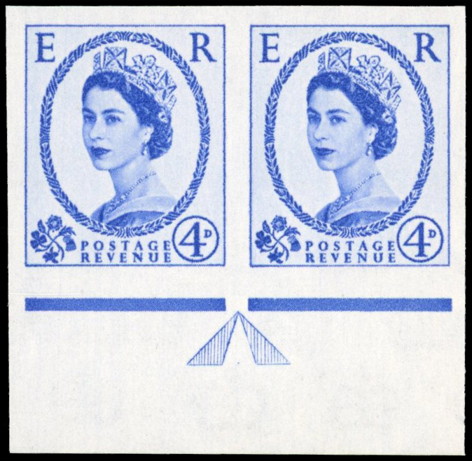 Great Britain 1958 4d Ultramarine, Horizontal Pair, BPMA Imprimatur, SG 576