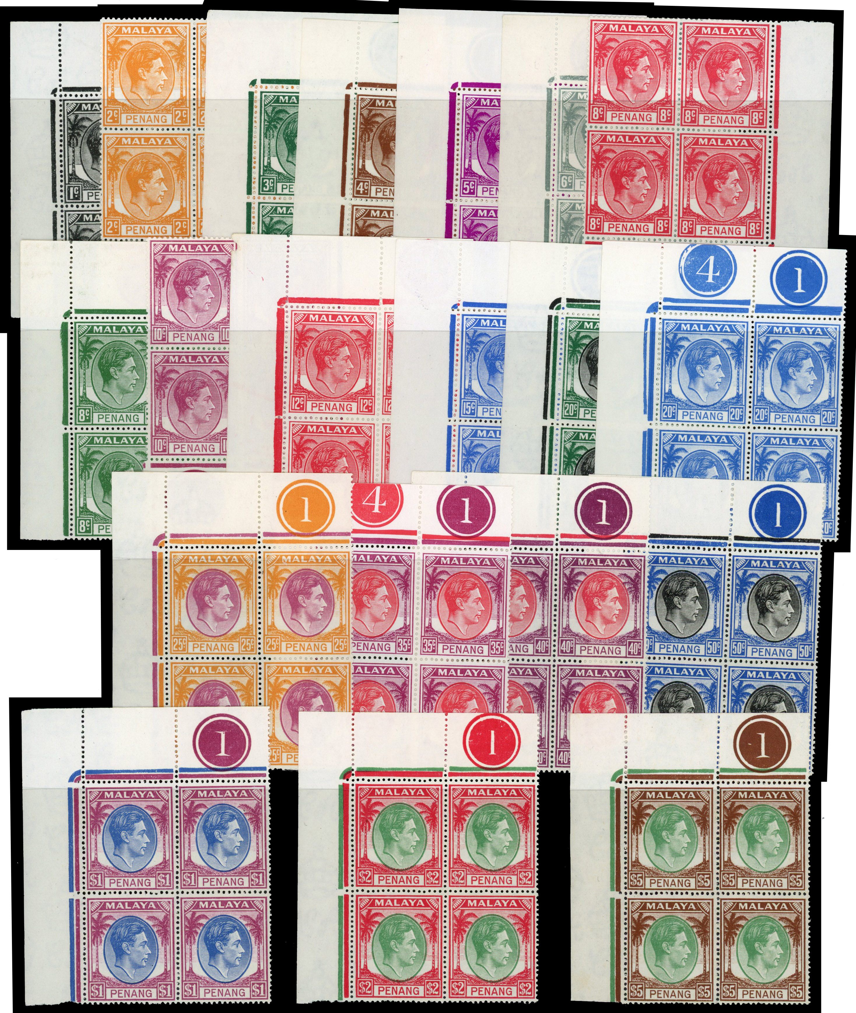 Malaya Penang SG 3-20 Plate blocks mint