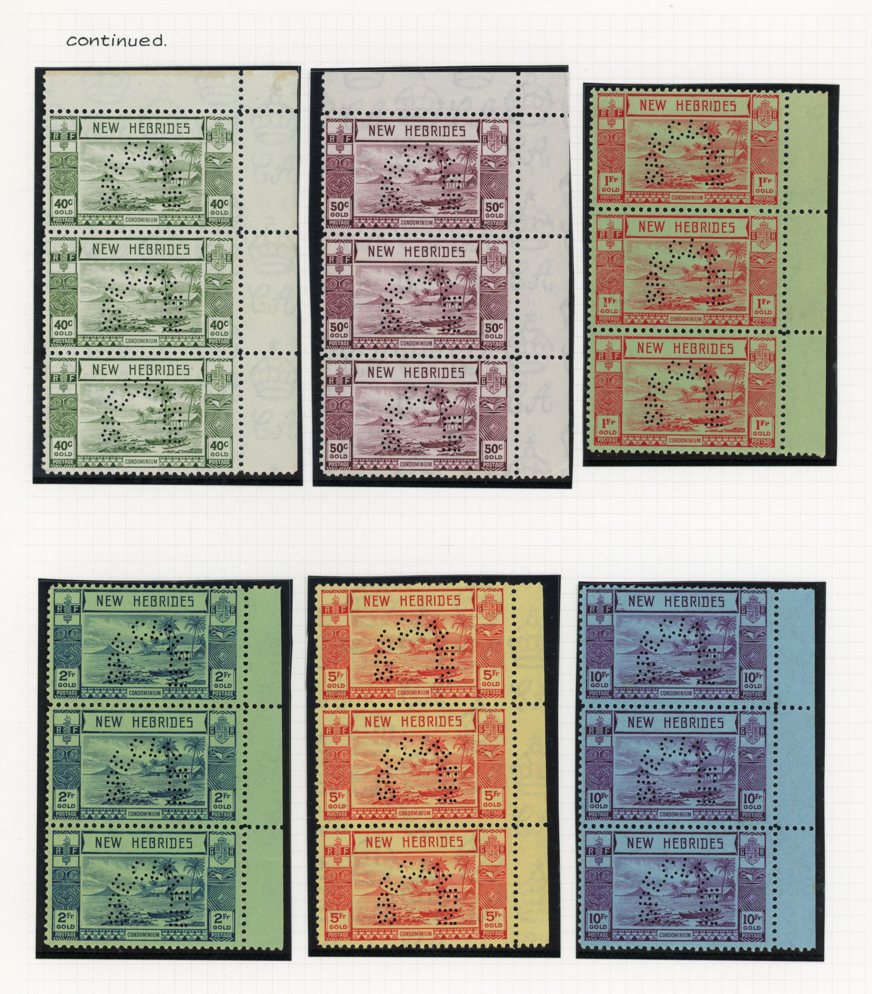 New Hebrides SG 52s-63s Specimen strips