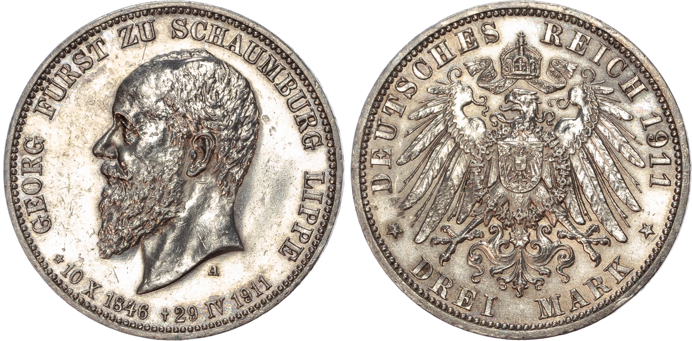Germany, Schaumburg-Lippe, Georg (1893-1911), Death of Georg, Proof silver 3 Marks.