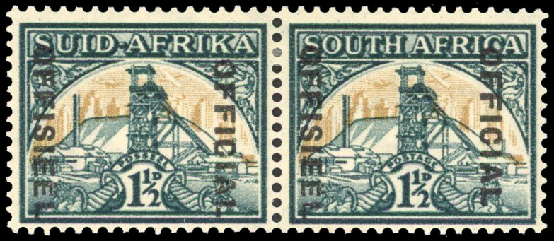 1944-50 1½d blue-green and yellow-buff bilingual pair variety