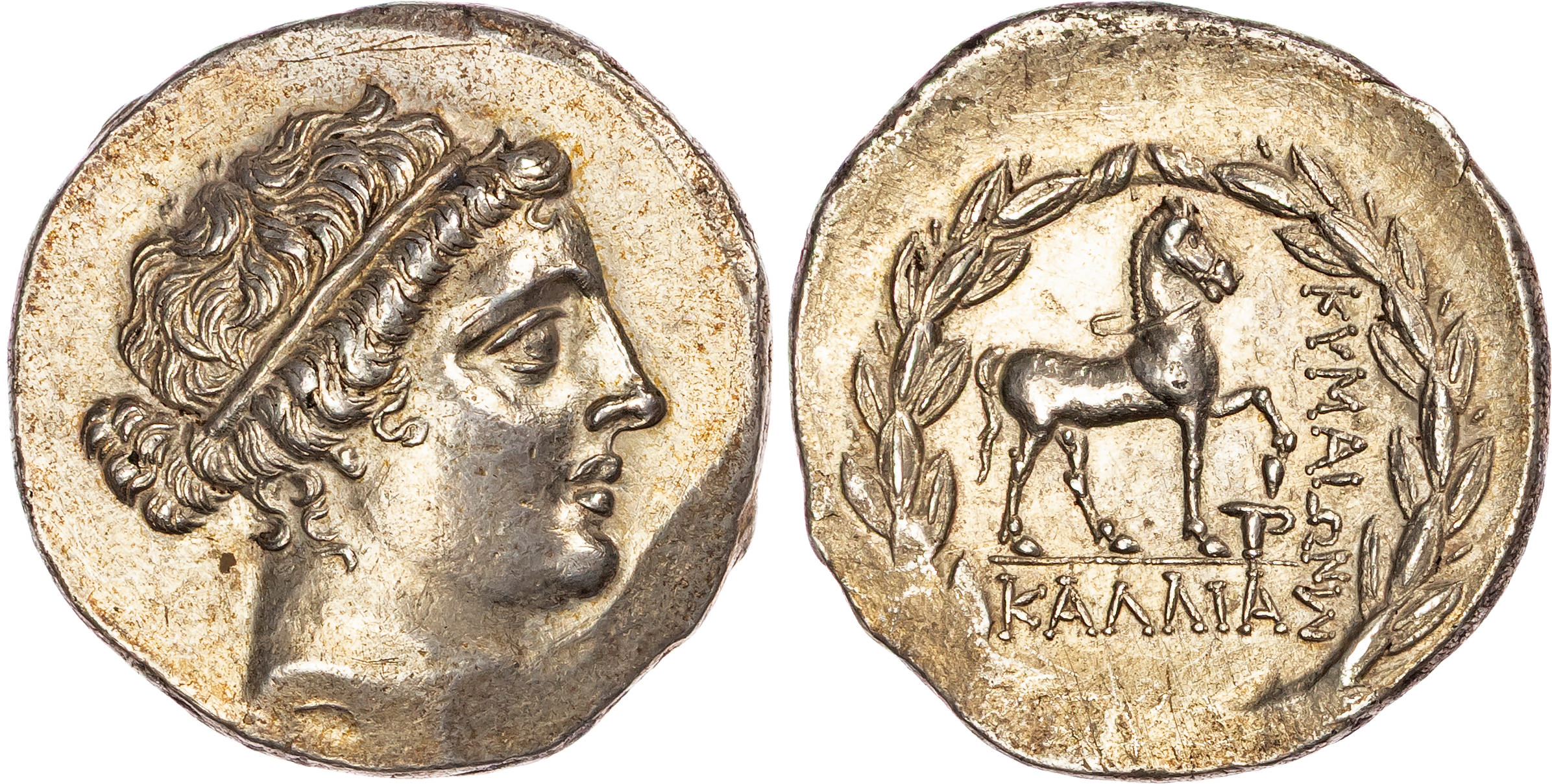Aeolis, Kyme (c. 165-140 BC) AR Tetradrachm, Stephanophoric type, Kallias, magistrate, 16.04g.