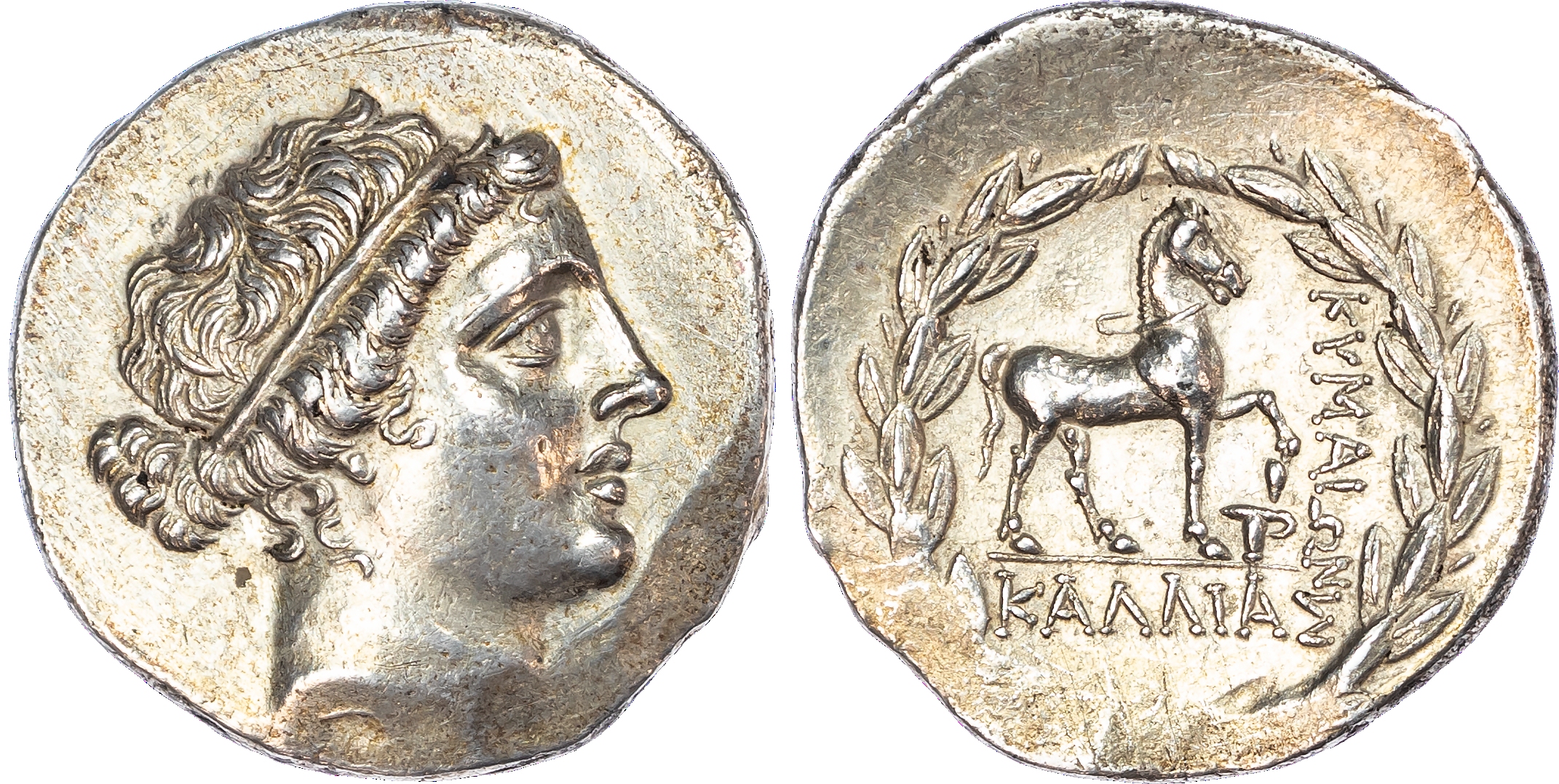 Aeolis, Kyme (c. 165-140 BC) AR Tetradrachm, Stephanophoric type, Kallias, magistrate, 16.04g.