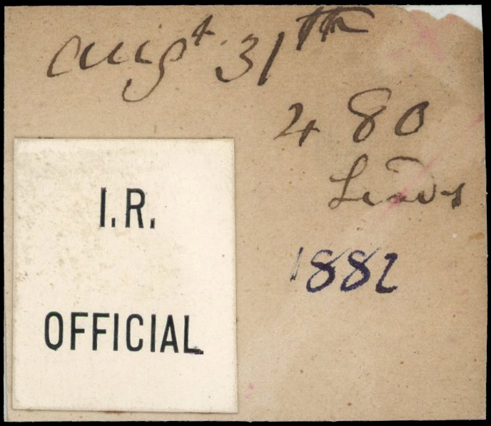 GB I.R. Official 1882 striking book piece for the overprint