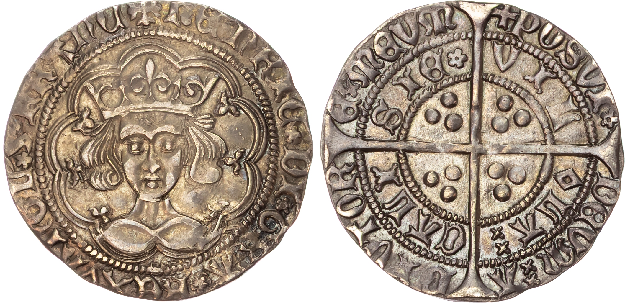 Henry VI (First Reign, 1422-1461) Groat, rosette-mascle issue (1430-31), Calais mint, mintmark cross patonce / plain cross