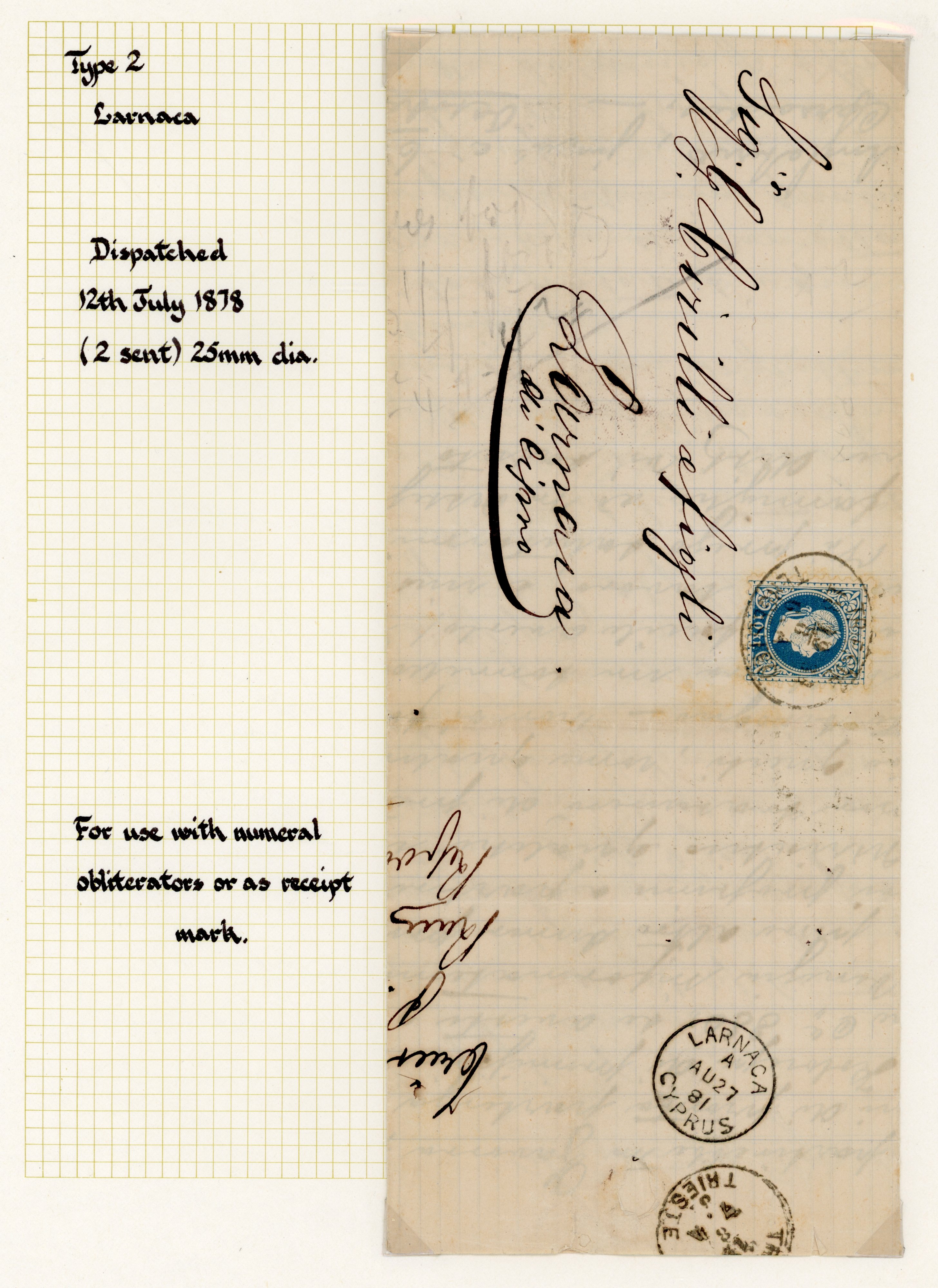 Cyprus 1870s Austrian Levant issues Larnacca Di Cipro cancels