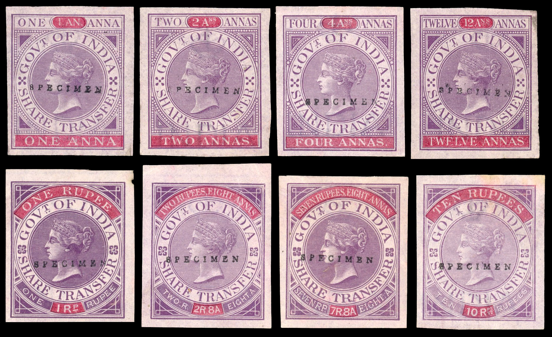 India Share Transfer 1863 issue Specimens