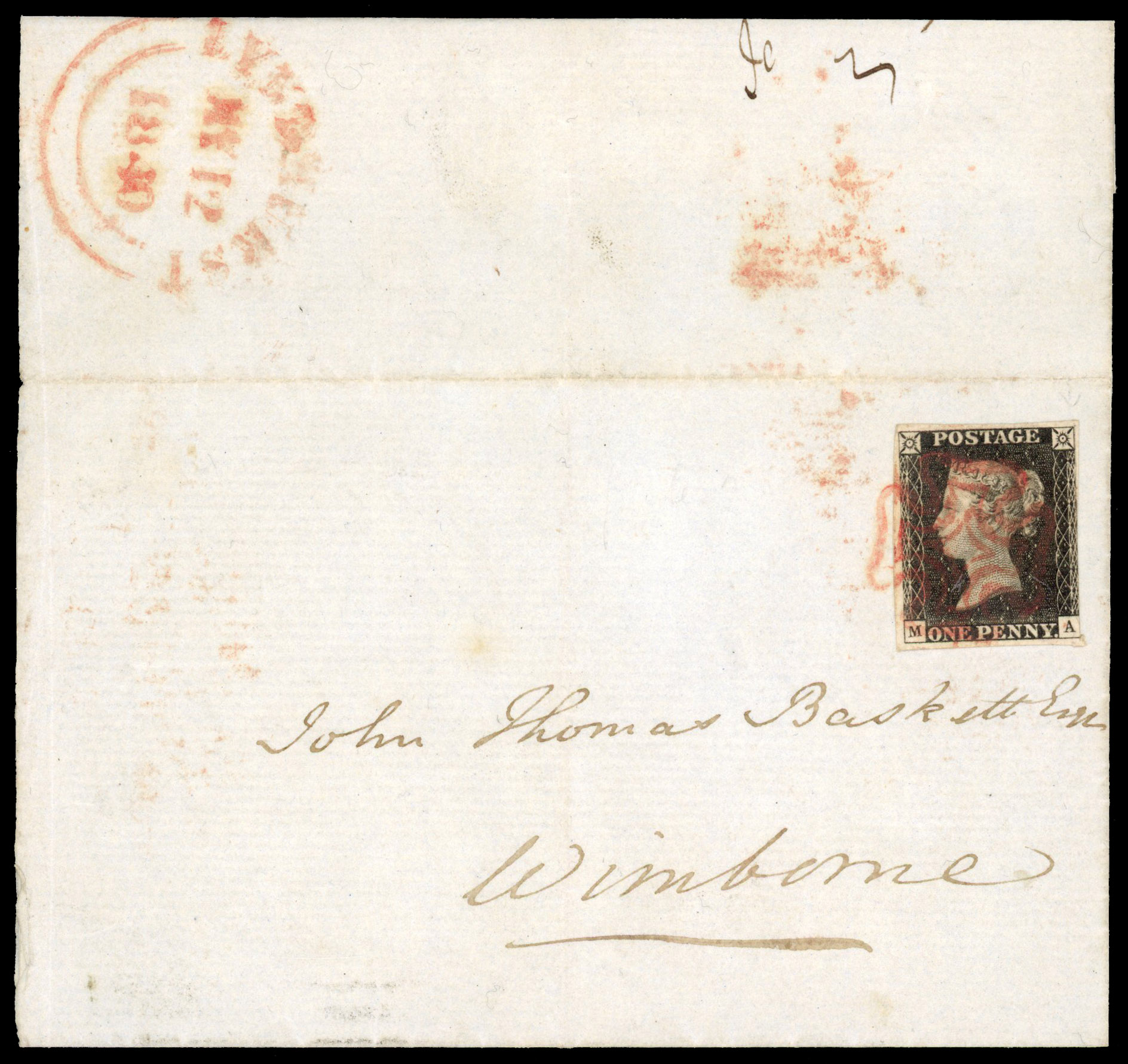 1840 1d Black Pl.2. “May Date”. Fine MY.12.1840.