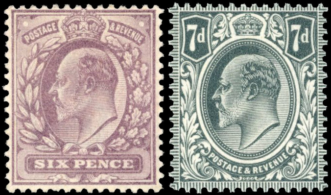 GB: 1902-10 6d pale dull purple, ordinary paper, 7d deep grey black; both mint unmounted og