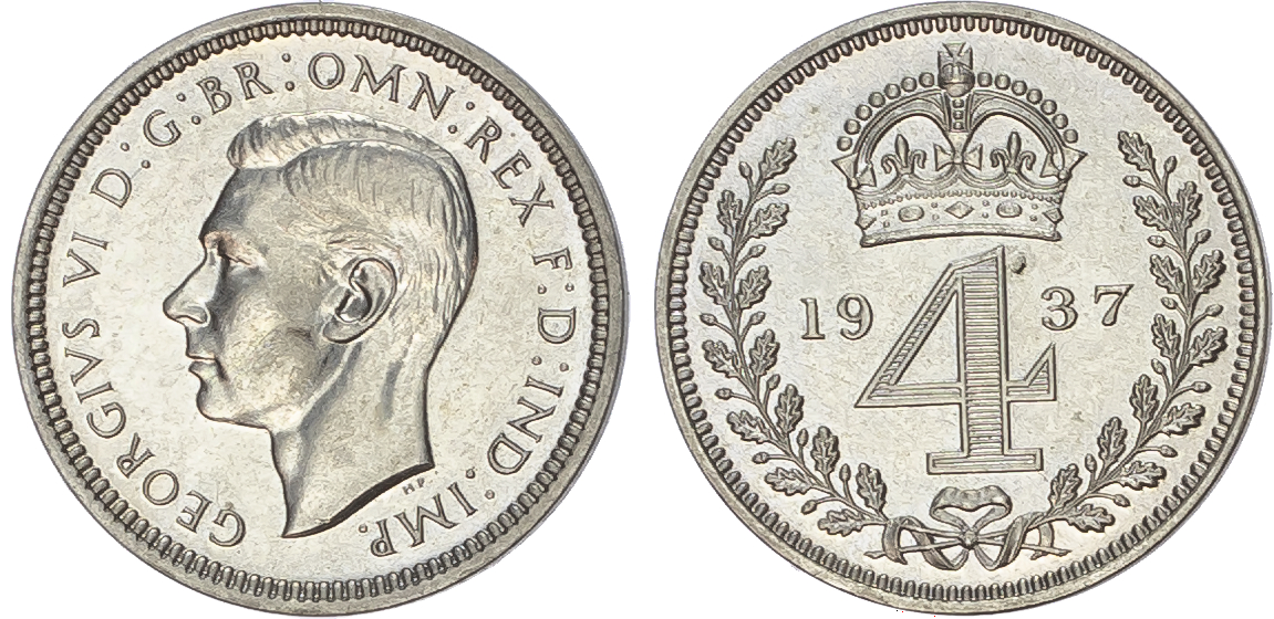 George VI (1936-1952) Maundy Set, 1937, Fourpence, Threepence, Twopence, Penny.
