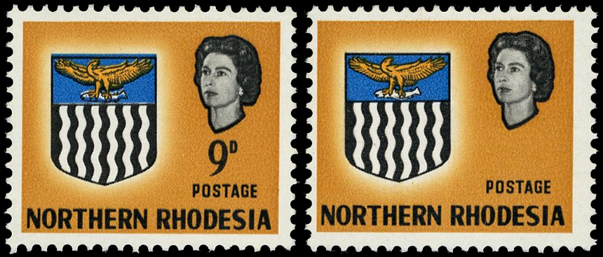 1963 Arms 9d yellow-brown, error ‘VALUE OMITTED’