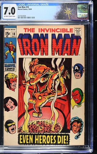 Iron Man #18 CGC 7.0 "Even Heroes Die!" (Marvel Comics, 1969) Off-white to white