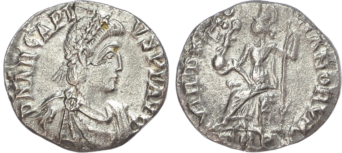 Arcadius (AD 383-408) AR Siliqua, Trier, AD 392-395, 1.49g. 
