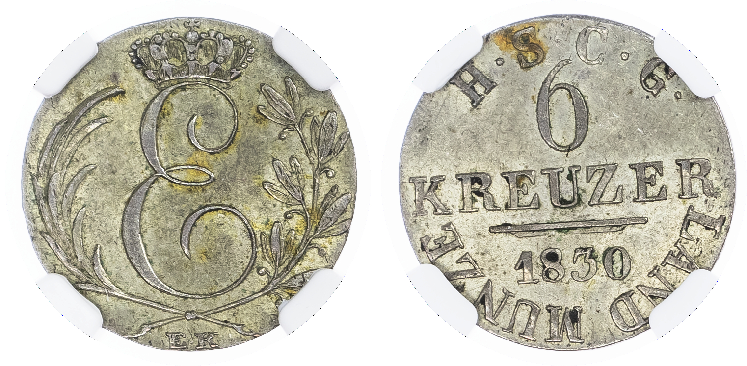 Germany, States, Saxe-Coburg-Gotha. Ernst I AR 6 Kreuzer. 1830 EK. 