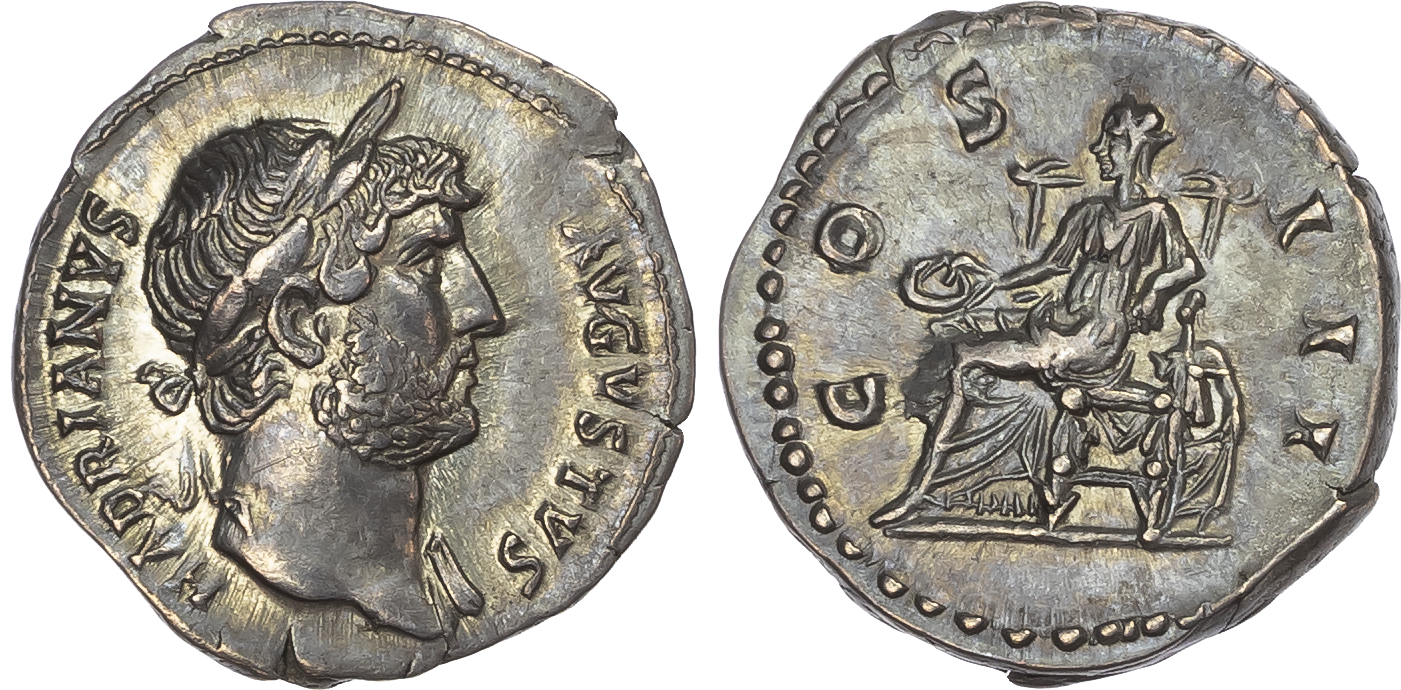 Hadrian (AD 117-138) AR Denarius, Rome, AD 124-125, 3.34g.